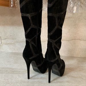 Tall, Black, Suede and Black Stone Boots